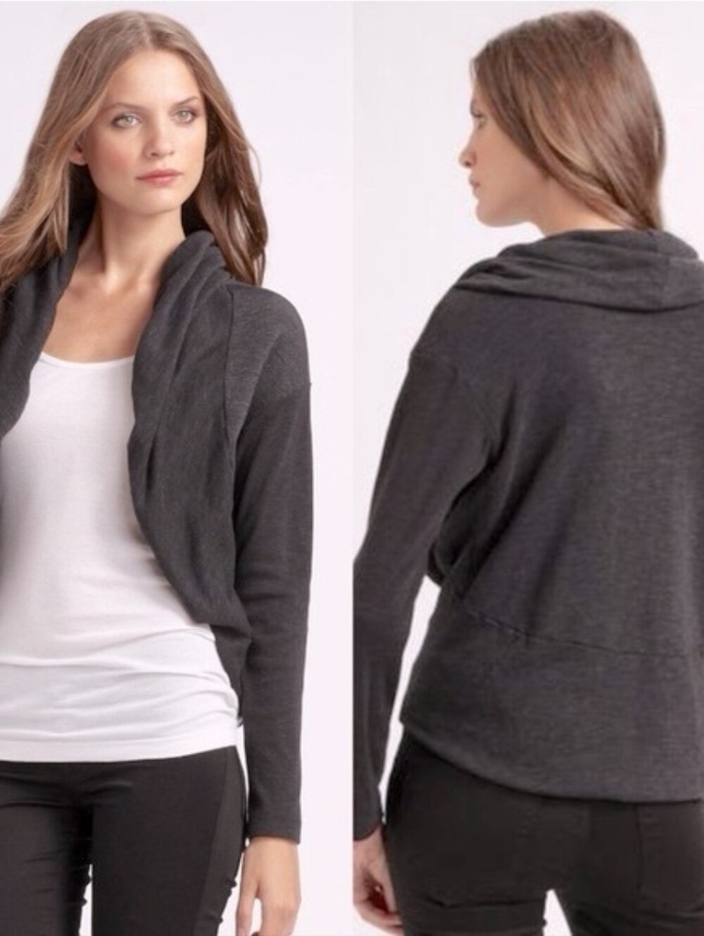 James Perse Size 2 / Medium M Gray Ruched Jersey Bolero Cocoon Shrug Cardigan